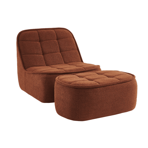 Cadeirão boucle texturizada 1 lugar + descanso para pés, Boni, Terracota, 93x104x85 cm