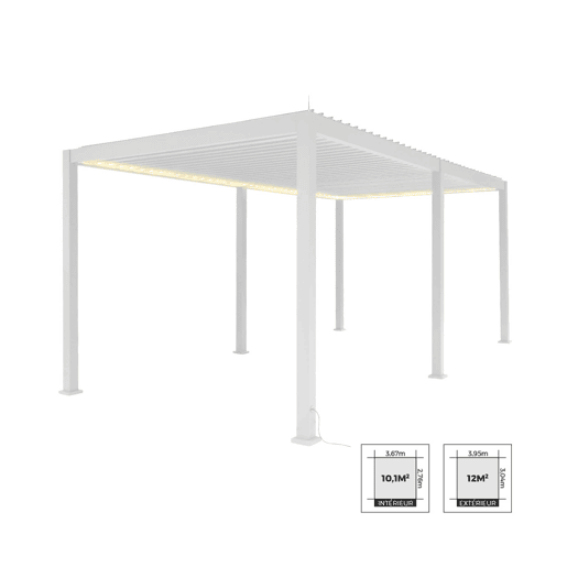 Pérgola bioclimática 3x6m elétrica de alumínio com LED + 2 estores de 3m, Triomphe 3x6m LED + acessórios, Branco, 591x301x250 cm