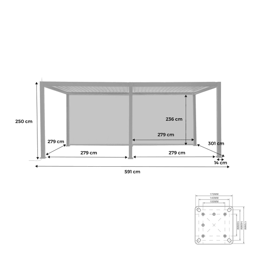 Pérgola bioclimática 3x6m elétrica de alumínio com LED + 2 estores de 3m, Triomphe 3x6m LED + acessórios, Branco, 591x301x250 cm