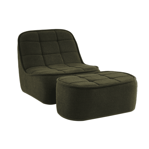 Cadeirão boucle texturizada 1 lugar + descanso para pés, Boni, Verde caqui, 93x104x85 cm