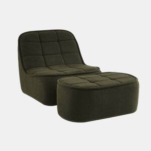 Cadeirão boucle texturizada 1 lugar + descanso para pés, Boni, Verde caqui, 93x104x85 cm