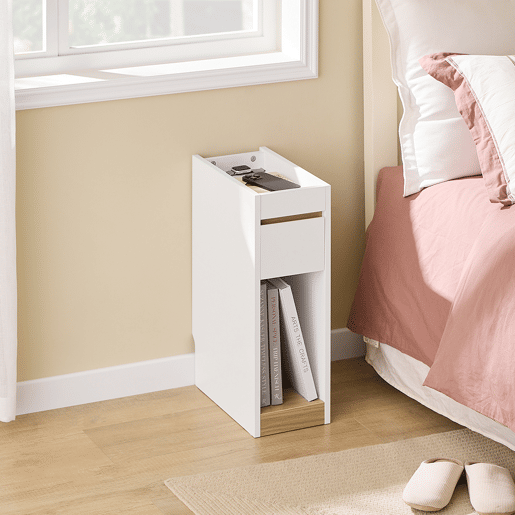 SoBuy Mesa de Cabeceira Branco e Madeira 20x35x60cm Tampo Removível Gaveta Minimalista Estreita FBT163-WN