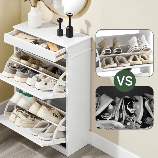 SoBuy Móvel para Sapatos 54x24x82cm Branco com 2 Portas Basculantes e Gaveta Armazenamento 8 Pares FSR78-WG