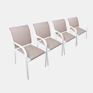 Cadeira de jardim em alumínio e textileno, set de 4, Amara, Branco, 62x55x84 cm