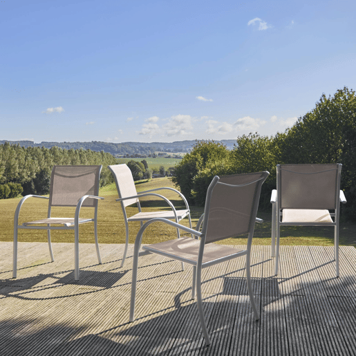 Cadeira de jardim em alumínio e textileno, set de 4, Amara, Branco, 62x55x84 cm