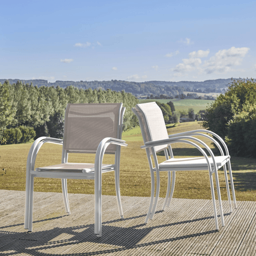 Cadeira de jardim em alumínio e textileno, set de 4, Amara, Branco, 62x55x84 cm
