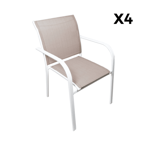 Cadeira de jardim em alumínio e textileno, set de 4, Amara, Branco, 62x55x84 cm