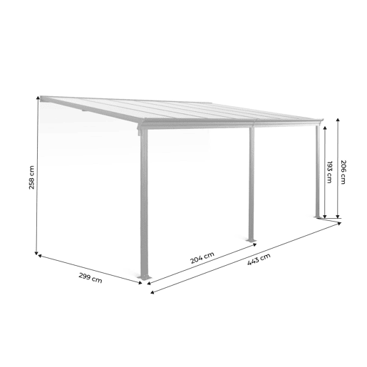 3x4m pérgola de alumínio com canaleta, Avenio, Antracite, 443x299x258 cm