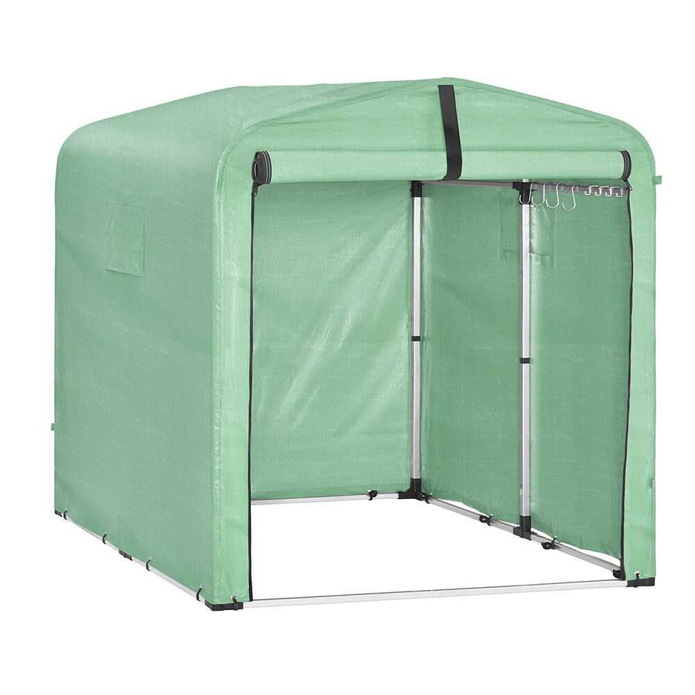Sobuy cobertizo de jardín verde 159x219x165 cm impermeable para bicicletas motos y herramientas con ganchos kls11-l-gr
