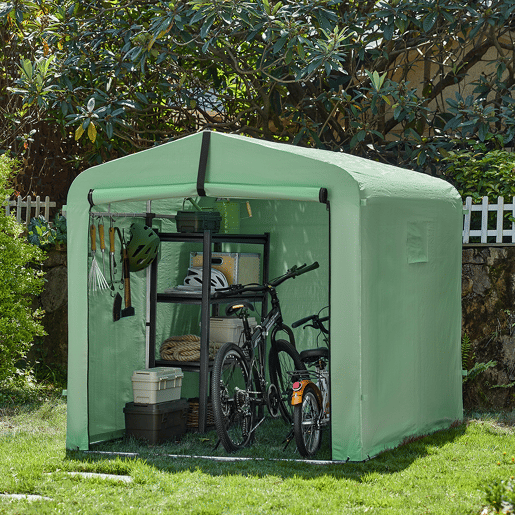 SoBuy Abrigo de Jardim Impermeável com Ganchos para Bicicletas e Ferramentas Verde 159x219x165cm KLS11-L-GR