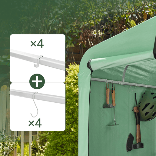 SoBuy Abrigo de Jardim Impermeável com Ganchos para Bicicletas e Ferramentas Verde 159x219x165cm KLS11-L-GR