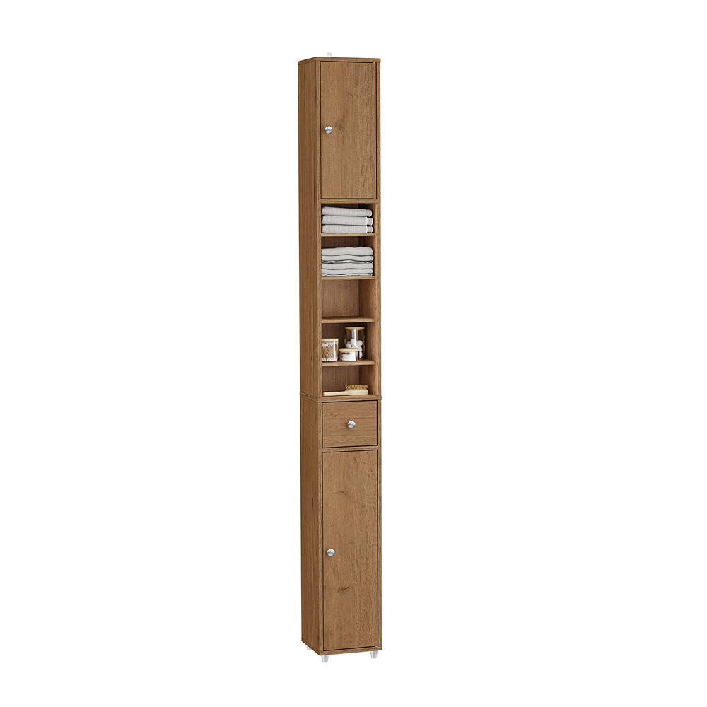 Sobuy columna de baño estrecha 20x20x180cm marrón con cajón y estantes ajustables bzr34-ii-pf