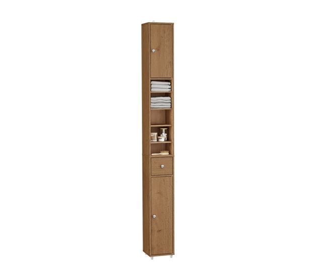 Sobuy columna de baño estrecha 20x20x180cm marrón con cajón y estantes ajustables bzr34-ii-pf