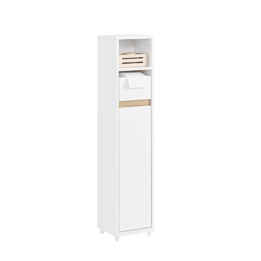 SoBuy Móvel de Banheiro Compacto para Espaços Estreitos Armário com Prateleira Ajustável e Gaveta Branco 20x20x96cm BZR151-W