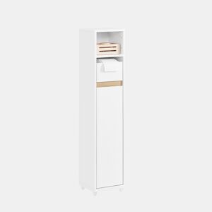 SoBuy Móvel de Banheiro Compacto para Espaços Estreitos Armário com Prateleira Ajustável e Gaveta Branco 20x20x96cm BZR151-W