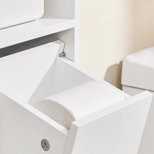 SoBuy Móvel de Banheiro Compacto para Espaços Estreitos Armário com Prateleira Ajustável e Gaveta Branco 20x20x96cm BZR151-W