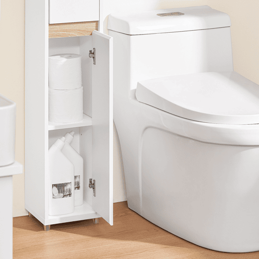 SoBuy Móvel de Banheiro Compacto para Espaços Estreitos Armário com Prateleira Ajustável e Gaveta Branco 20x20x96cm BZR151-W