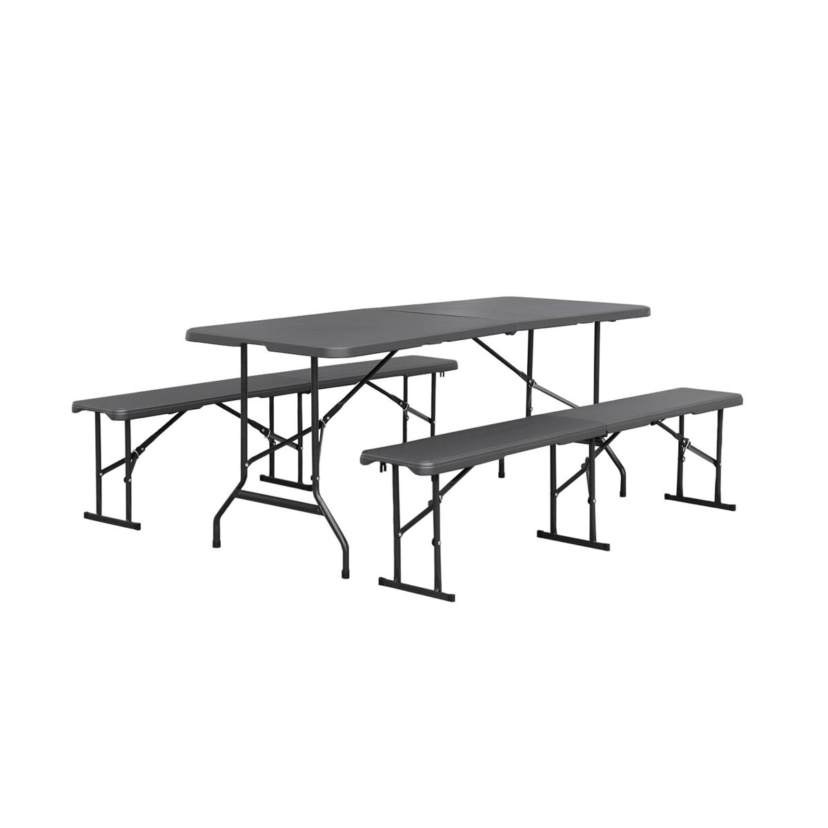 Mesa de recepción plegable de plástico y banco, fiesta, gris oscuro, 180x69,5x73,5 cm