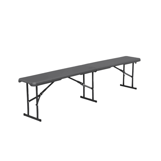 Mesa de receção dobrável em plástico e banco, Fiesta, Cinza escuro, 180x69.5x73.5 cm