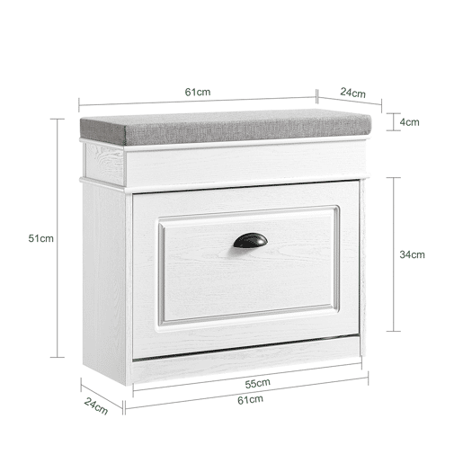SoBuy Móvel para Sapatos Banco de Entrada com Armazenamento 61x24x51cm Branco FSR82-K-WG