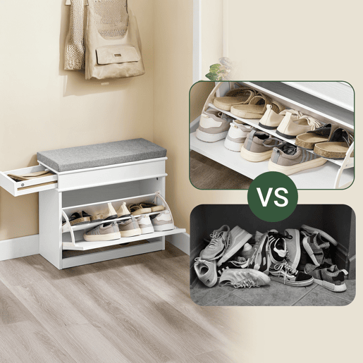 SoBuy Móvel para Sapatos Banco de Entrada com Armazenamento 61x24x51cm Branco FSR82-K-WG