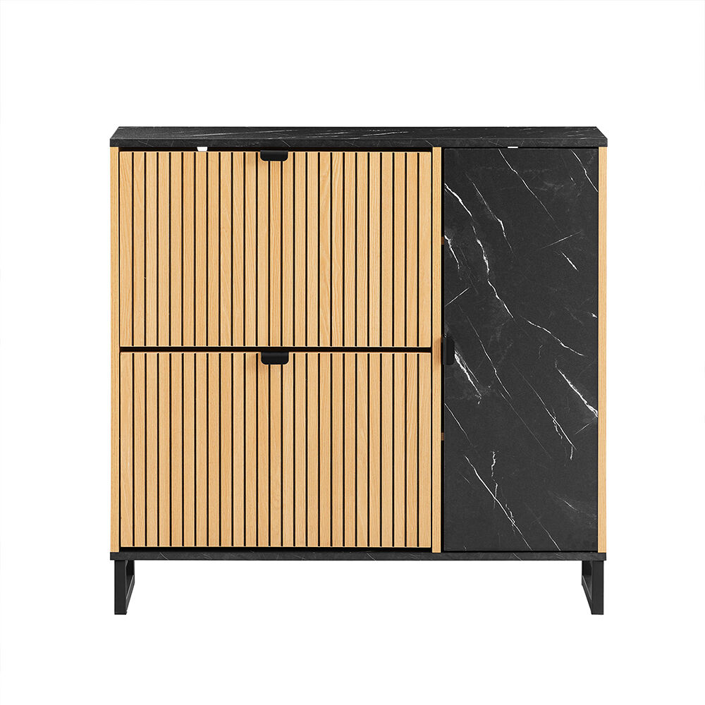 Sobuy mueble para zapatos estrecho entrada 2 puertas abatibles diseño nórdico 90x24x88 cm negro madera claro fsr203-n