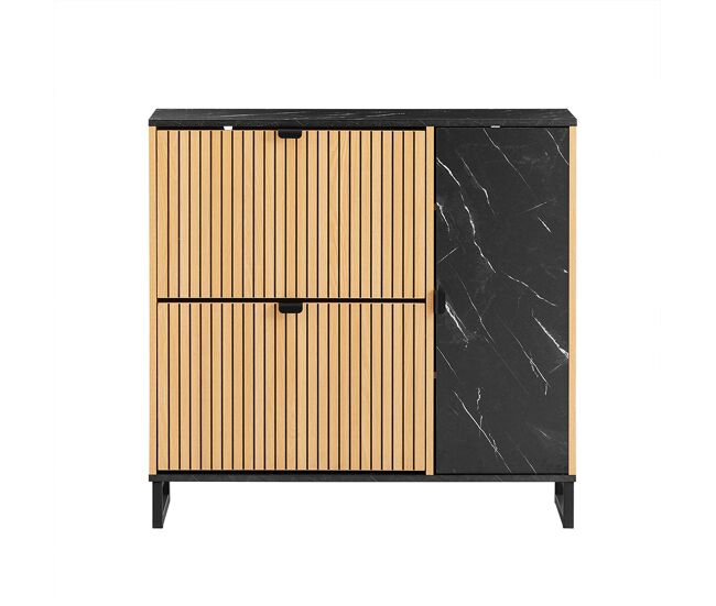 Sobuy mueble para zapatos estrecho entrada 2 puertas abatibles diseño nórdico 90x24x88 cm negro madera claro fsr203-n