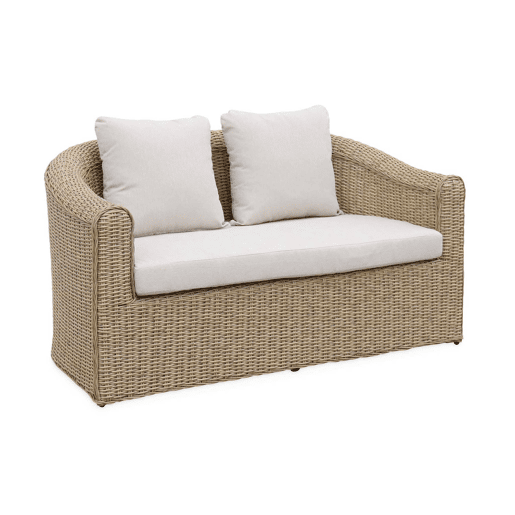 Conjunto de mobiliário de jardim redondo em resina tecida, 4 lugares, Valentino, Natural, 147x80.5x75 cm