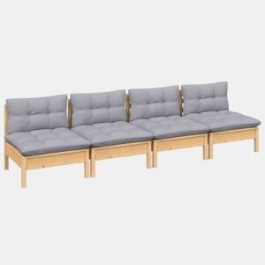 vidaXL Sofá de jardim 4 lugares com almofadões cinzentos pinho maciço