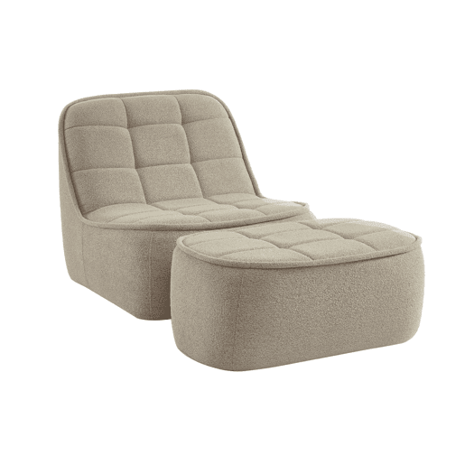 Cadeirão boucle texturizada 1 lugar + descanso para pés, Boni, Beige, 93x104x85 cm