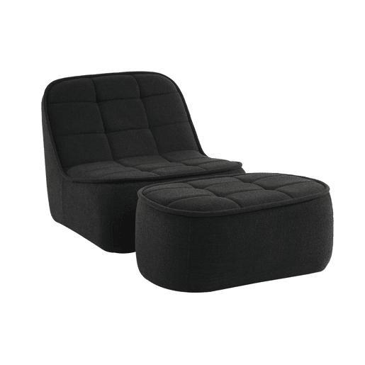 Cadeirão boucle texturizada 1 lugar + descanso para pés, Boni, Preto, 93x104x85 cm