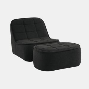 Cadeirão boucle texturizada 1 lugar + descanso para pés, Boni, Preto, 93x104x85 cm