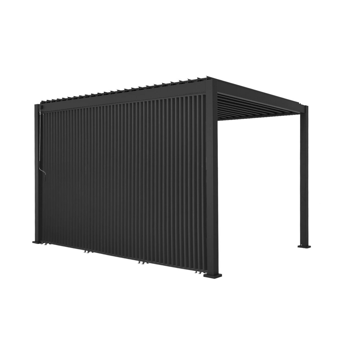 Pérgola bioclimática de aluminio 3x4 m + 3 persianas verticales de 130 cm, triomphe 3x4 m + accesorios, antracita, 400x300x250 cm