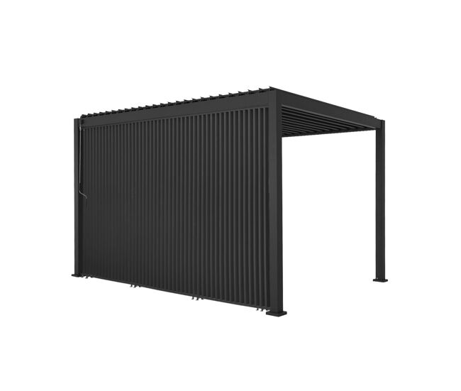 Pérgola bioclimática de aluminio 3x4 m + 3 persianas verticales de 130 cm, triomphe 3x4 m + accesorios, antracita, 400x300x250 cm