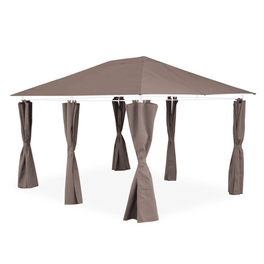 Dossel e cortinas para gazebo, Divio 3x4m, Cobertura de telhado + Cortinas para pérgola Divio, Taupe, 299x299x183 cm