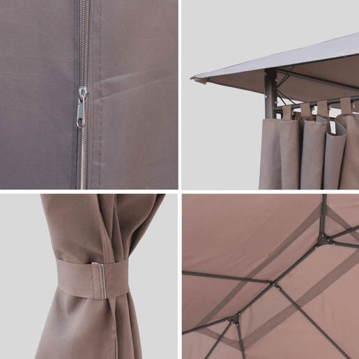 Dossel e cortinas para gazebo, Divio 3x4m, Cobertura de telhado + Cortinas para pérgola Divio, Taupe, 299x299x183 cm