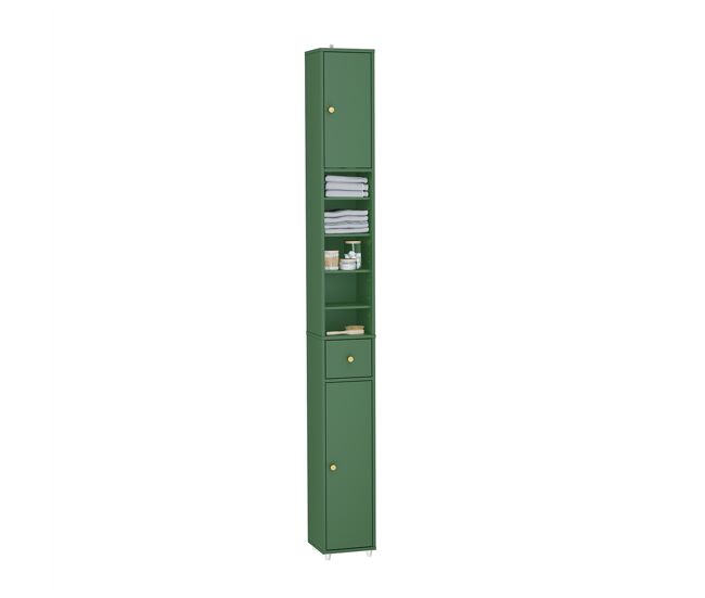 Sobuy columna de baño 20x20x180 cm verde con cajón y estantes ajustables armario almacenamiento estrecho bzr34-ii-sy