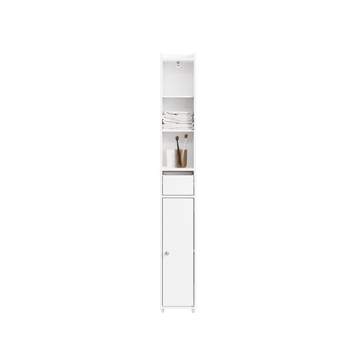 SoBuy Armário Alto para Banheiro com Porta e Gaveta 20x20x145cm Branco BZR34-K-W