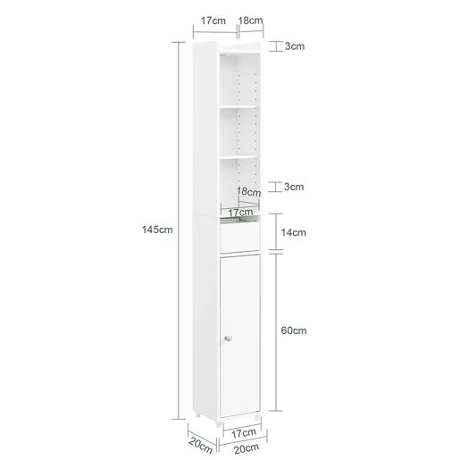 SoBuy Armário Alto para Banheiro com Porta e Gaveta 20x20x145cm Branco BZR34-K-W