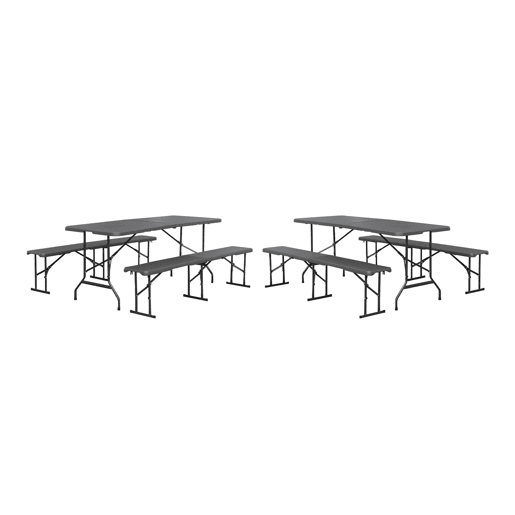 Mesa de recepção dobrável aço 2 bancos, set de 2, Fiesta set, Cinza escuro, 180x69.5x73.5 cm