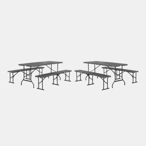 Mesa de recepção dobrável aço 2 bancos, set de 2, Fiesta set, Cinza escuro, 180x69.5x73.5 cm