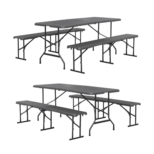 Mesa de recepção dobrável aço 2 bancos, set de 2, Fiesta set, Cinza escuro, 180x69.5x73.5 cm