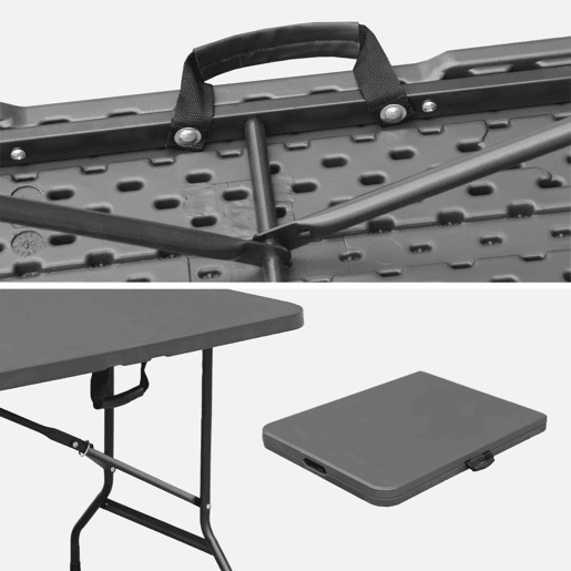 Mesa de recepção dobrável aço 2 bancos, set de 2, Fiesta set, Cinza escuro, 180x69.5x73.5 cm