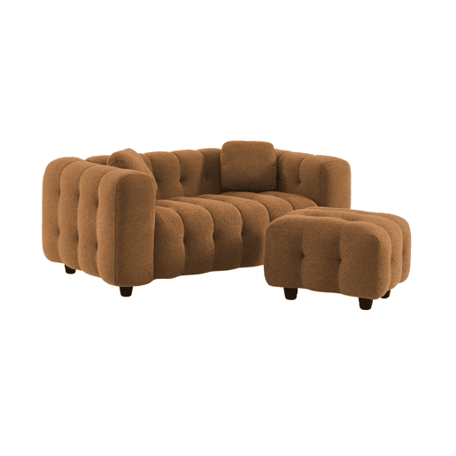 Pouf, banquinho boucle texturada para sofá 2 lugares, Leon boucle, Mostarda, 69x59x48 cm