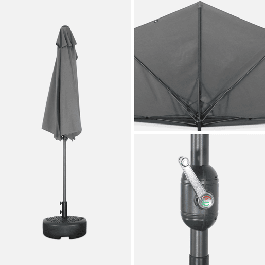 Meio guarda-chuva para varanda 2,5m, Calvi, Cinza, 250x250x228 cm