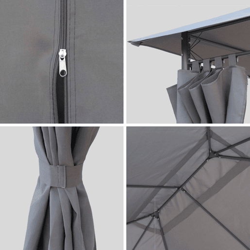 Dossel e cortinas para gazebo, Divio 3x4m, Cobertura de telhado + Cortinas para pérgola Divio, Cinza, 299x299x183 cm