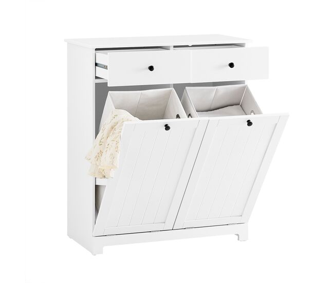Sobuy mueble ropa sucia con cestos para ropa sucia - armario baño con 2 cajones y 2 bolsas extraíbles, ideal para lavandería - mueble baño robusto de madera, blanco, 78x38x90 cm, bzr33-ii-w