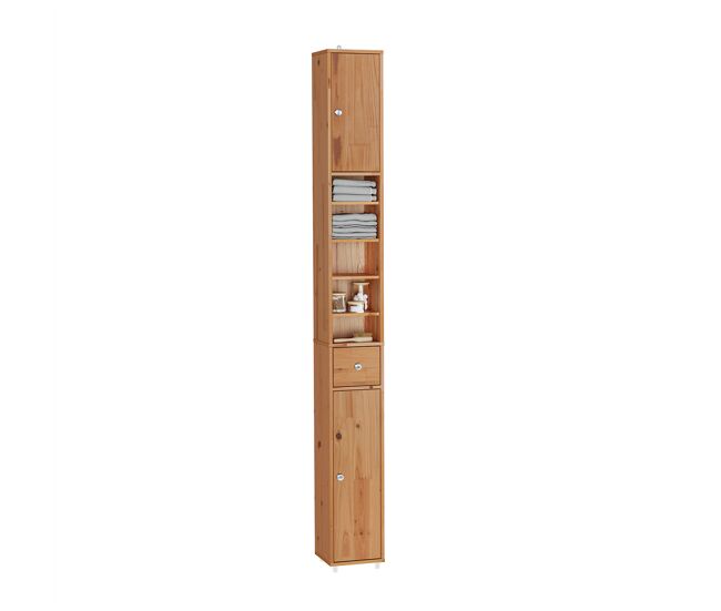 Sobuy columna de baño estrecha 20x20x180 cm madera natural con cajón y estantes ajustables bzr34-ii-sh