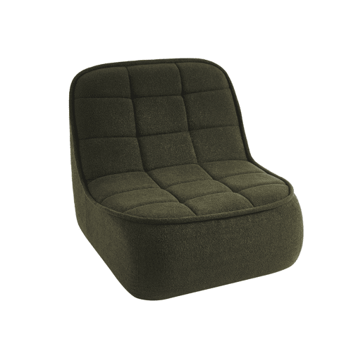 Cadeira confortável em boucle texturizado, 1 lugar, Boni, Verde caqui, 93x104x85 cm