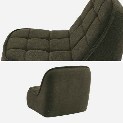 Cadeira confortável em boucle texturizado, 1 lugar, Boni, Verde caqui, 93x104x85 cm